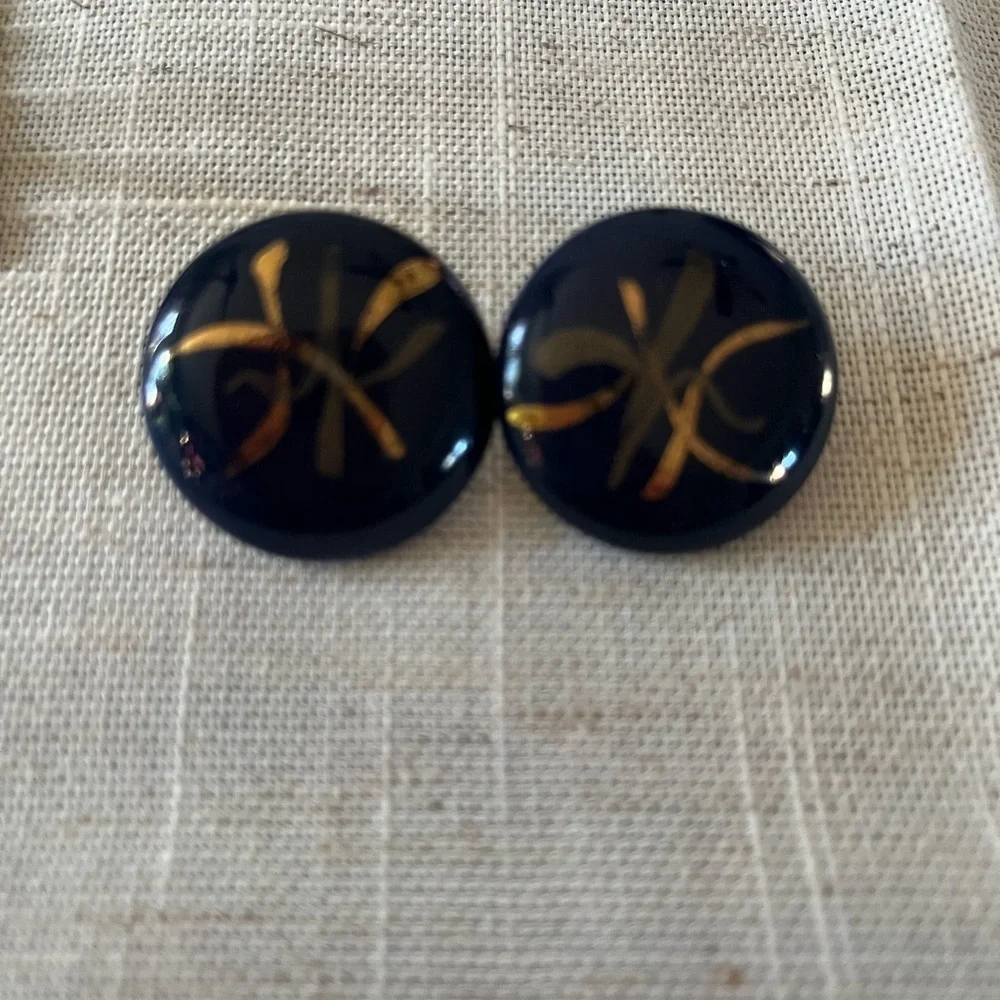 Vintage Ceramic Stud Earrings Cobalt Blue Gold 80s retro ..